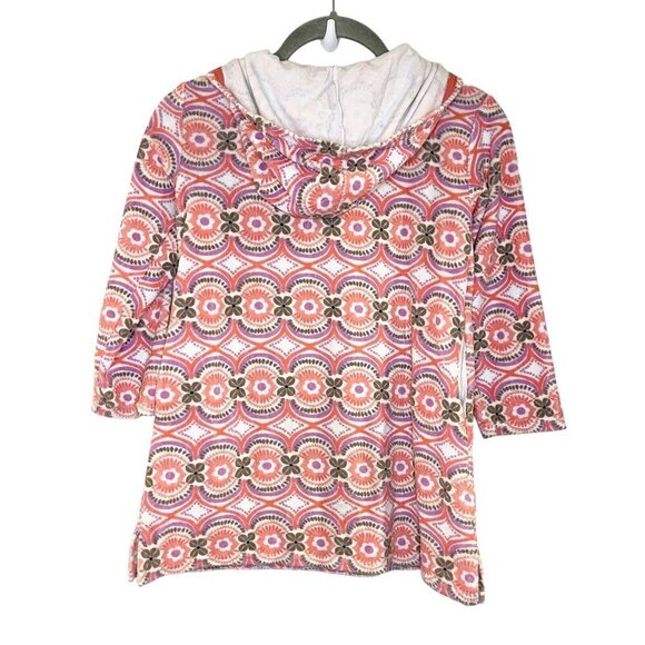 Garnet Hill Kids Girls Terry Cloth Hooded Swim Coverup Dress Coral Pink Geo Sz M - Picture 2 of 5